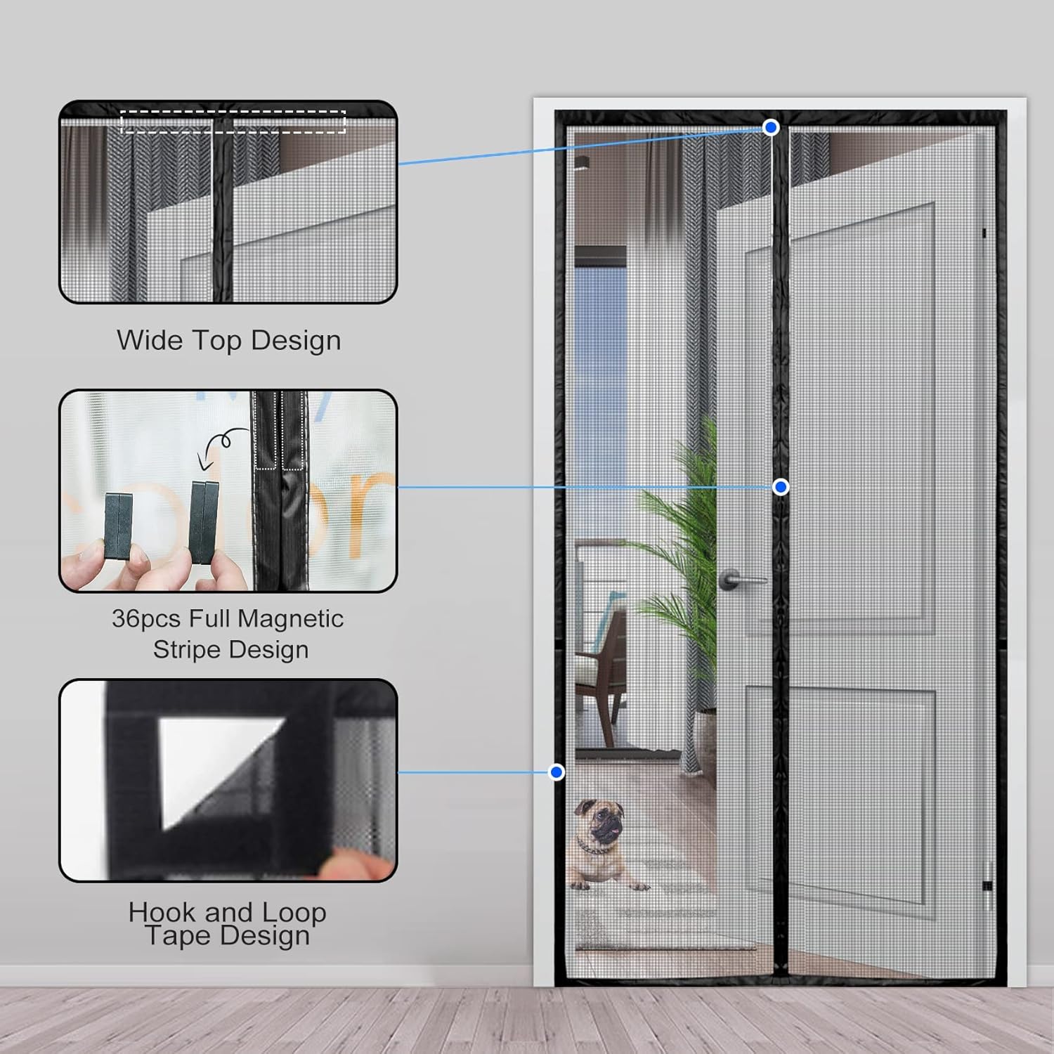 Magnetic Mesh Door – offers effective protection against insects, features automatic magnetic closure, easy to install and use, with a stylish, practical, and durable design.